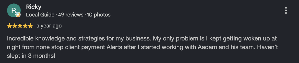 Google review from Ricky