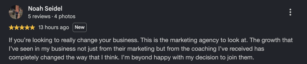 Google review from Noah Seidel