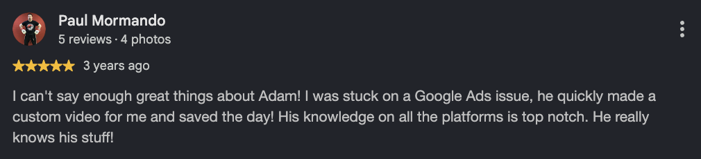 Google review from Paul Mormando